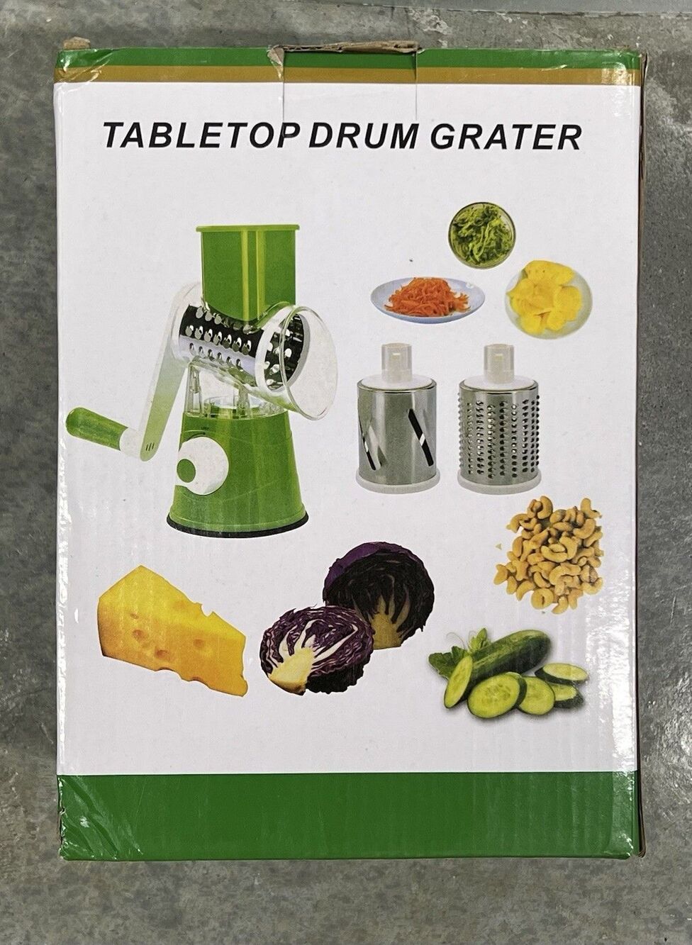 Tabletop Drum Grater, Slicer - Fine Grating, Course Grating, Shredding & Slicing